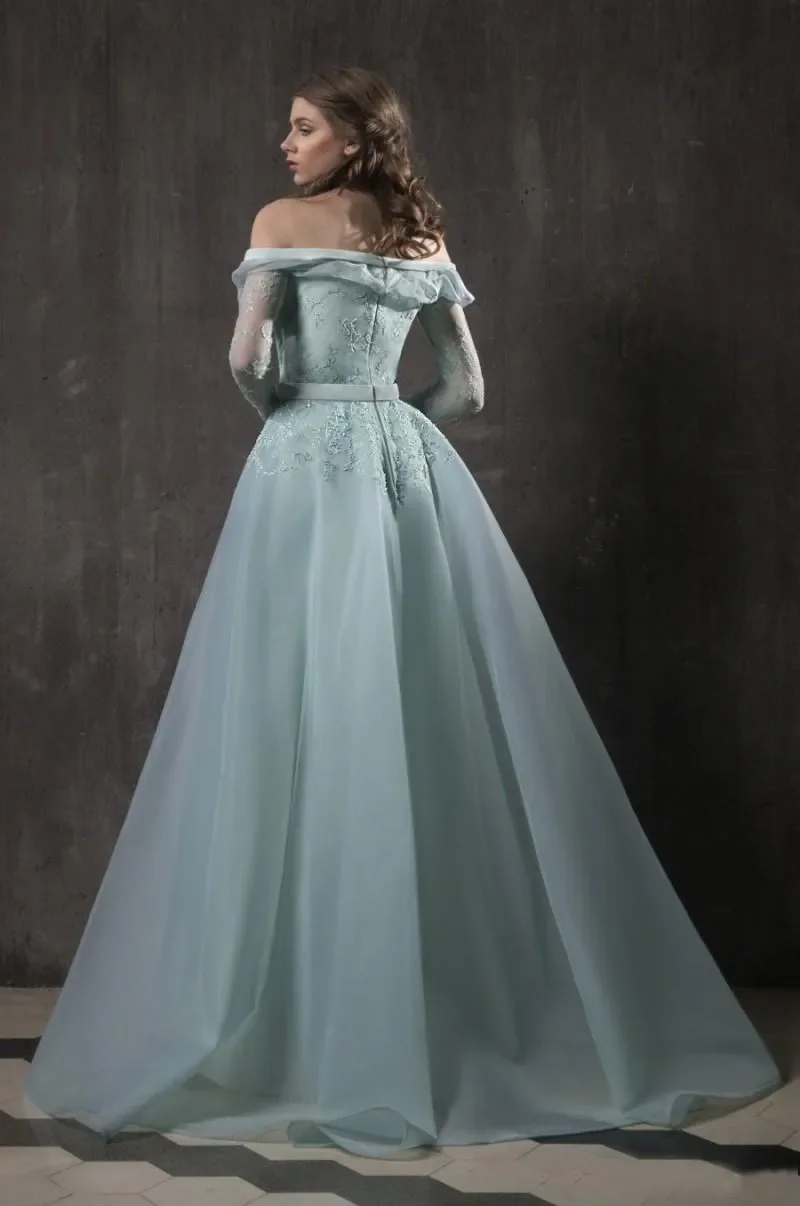 Long Sleeves Lace Prom Dresses Off The Shoulder Overskirt Side Split Formal Dress A Line Floor Length Evening Gowns
Long Sleeves Lace Prom Dresses Off The Shoulder Overskirt Side Split Formal Dress A Line Floor Length Evening Gowns
