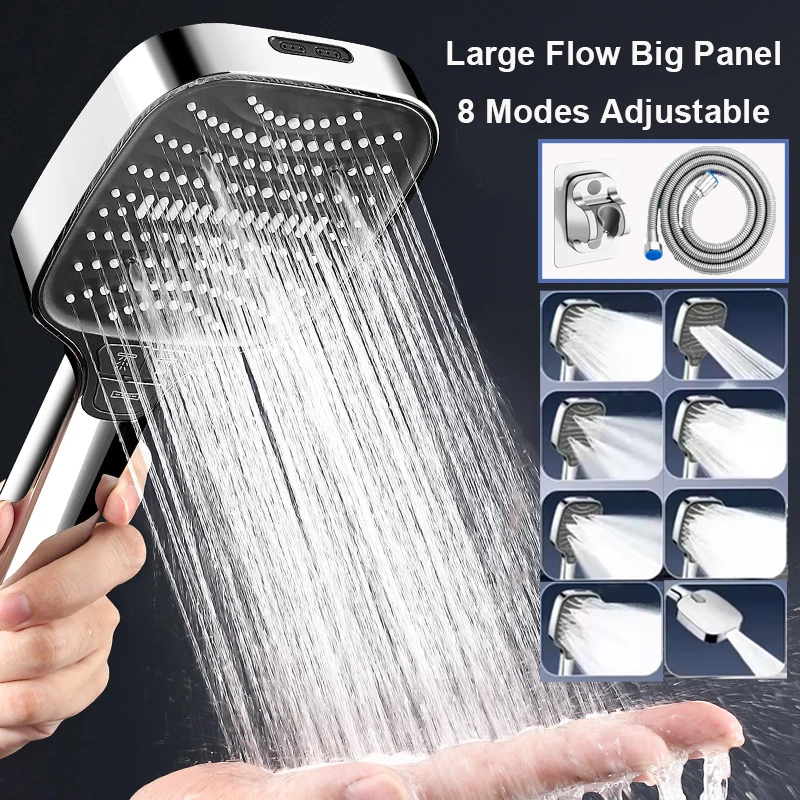 Adjustable Shower Head 8 Mode Rainfall Shower Large Flow Showerhead High Pressure Water Saving Shower Mixer Bathroom Accessories
Adjustable Shower Head 8 Mode Rainfall Shower Large Flow Showerhead High Pressure Water Saving Shower Mixer Bathroom Accessories