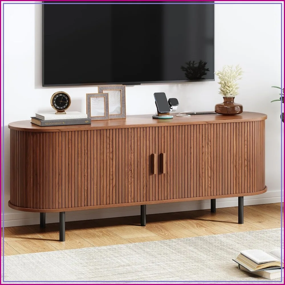 55" TV Stand with Power Outlet, Mid-Century Modern Media Console with Sliding Doors, Entertainment Center for TVs up to 60 Inch, Adjustable Shelves
55" TV Stand with Power Outlet, Mid-Century Modern Media Console with Sliding Doors, Entertainment Center for TVs up to 60 Inch, Adjustable Shelves