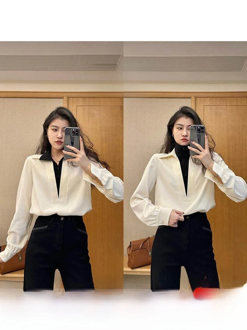 Faionable Fake Two-Piece Patchwork irt Ele Autumn New Sle Women's Loose Fit Polyester Fiber Long Sve irt
Faionable Fake Two-Piece Patchwork irt Ele Autumn New Sle Women's Loose Fit Polyester Fiber Long Sve irt