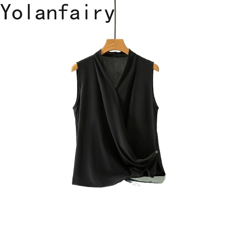 YOLANFAIRY 100% Real Mulberry Silk Shirts for Women Elegant Wrap V Neck Sleeveless Blouse Silk Crepe Cross Front Shirt Vest Tops
YOLANFAIRY 100% Real Mulberry Silk Shirts for Women Elegant Wrap V Neck Sleeveless Blouse Silk Crepe Cross Front Shirt Vest Tops