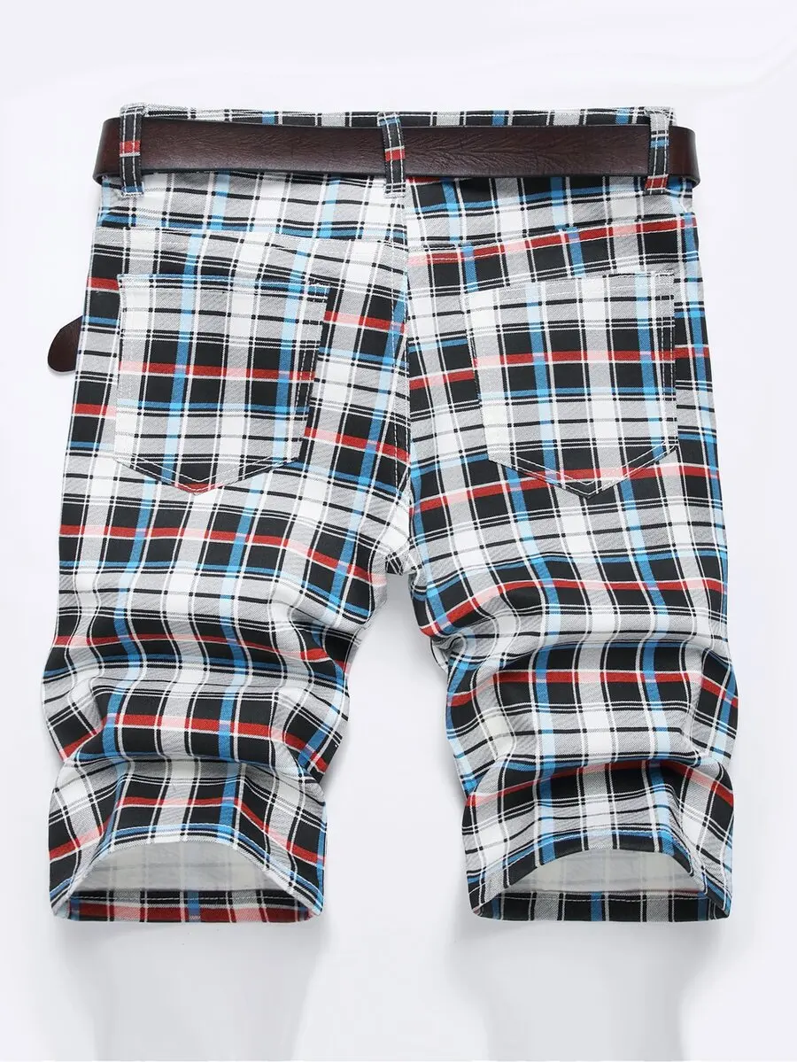 Men Plaid Print Denim Shorts Without Belt
Men Plaid Print Denim Shorts Without Belt