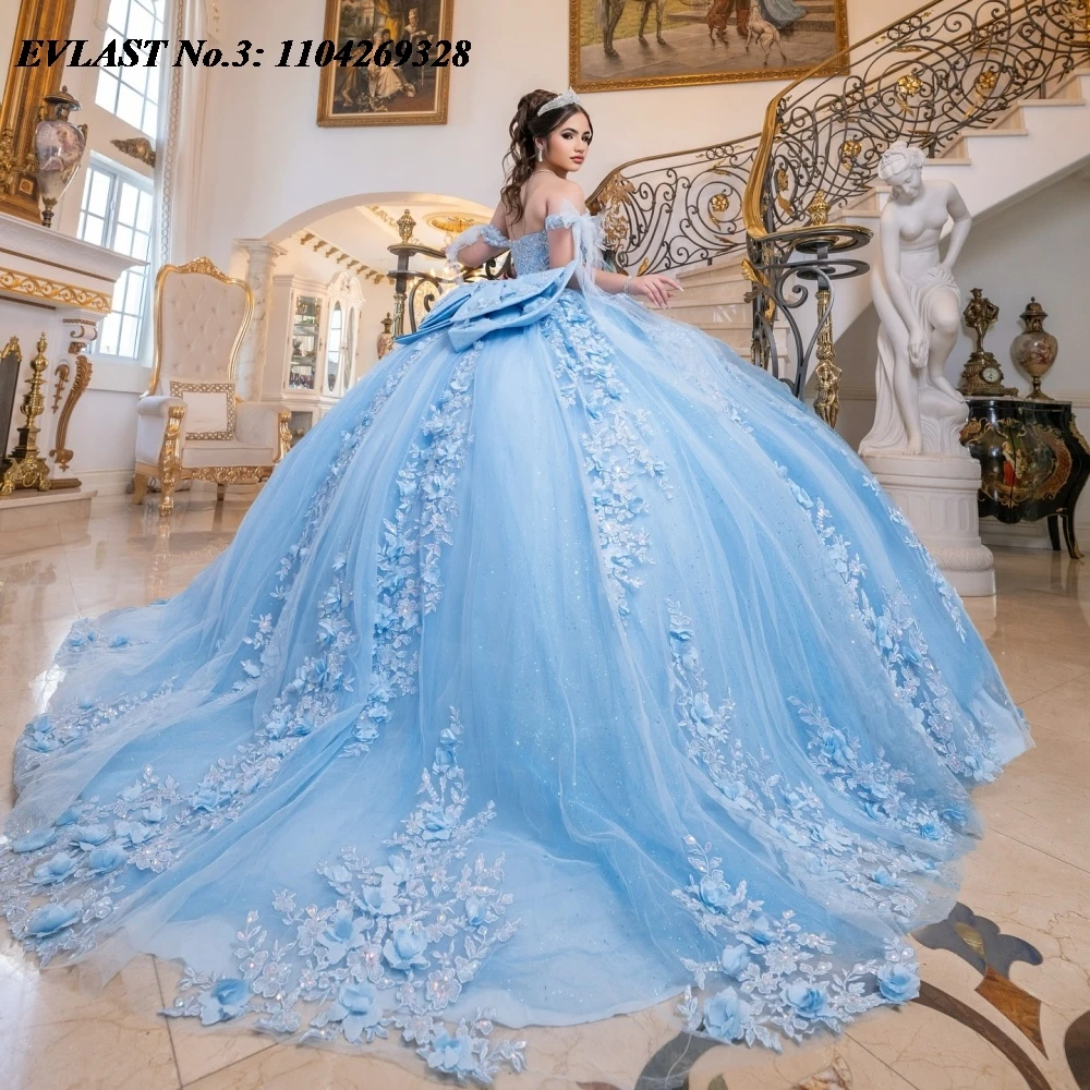 EVLAST Customized Glitter Sky Blue Quinceanera Dress Ball Gown Floral Applique Beading Bow Sweet 16 Vestidos De 15 Anos E3Q793
EVLAST Customized Glitter Sky Blue Quinceanera Dress Ball Gown Floral Applique Beading Bow Sweet 16 Vestidos De 15 Anos E3Q793