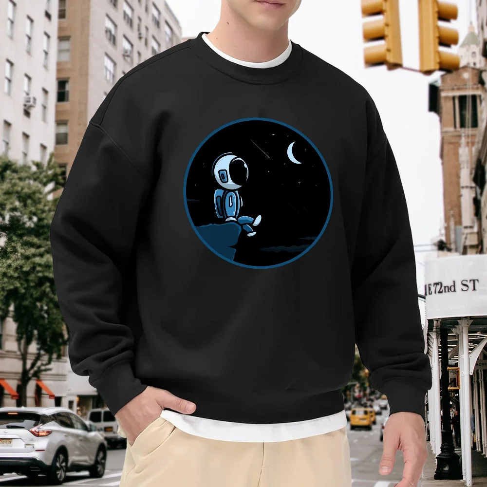 Men's Black Crew Neck Loose Sweatshirt with Astronaut Print, Casual Top, Trendy Street Style Pullover, Comfortable and Versatile for Everyday Wear, Simple and Stylish
Men's Black Crew Neck Loose Sweatshirt with Astronaut Print, Casual Top, Trendy Street Style Pullover, Comfortable and Versatile for Everyday Wear, Simple and Stylish