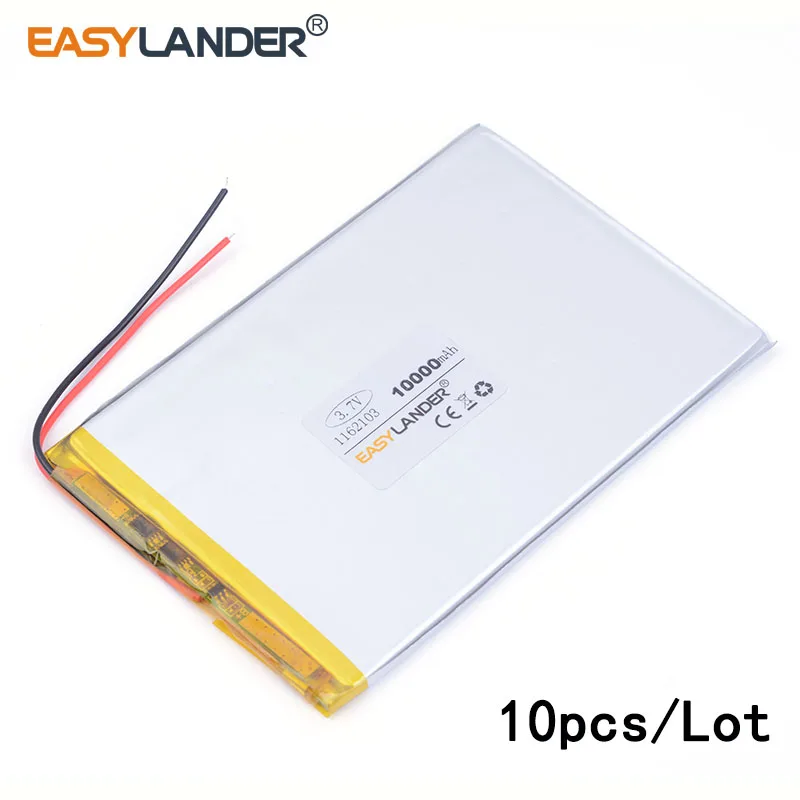 10pcs /Lot 1162103 10000mAh lithium Li ion polymer rechargeable battery For GPS PSP DVD Power bank Tablet PC laptop
10pcs /Lot 1162103 10000mAh lithium Li ion polymer rechargeable battery For GPS PSP DVD Power bank Tablet PC laptop