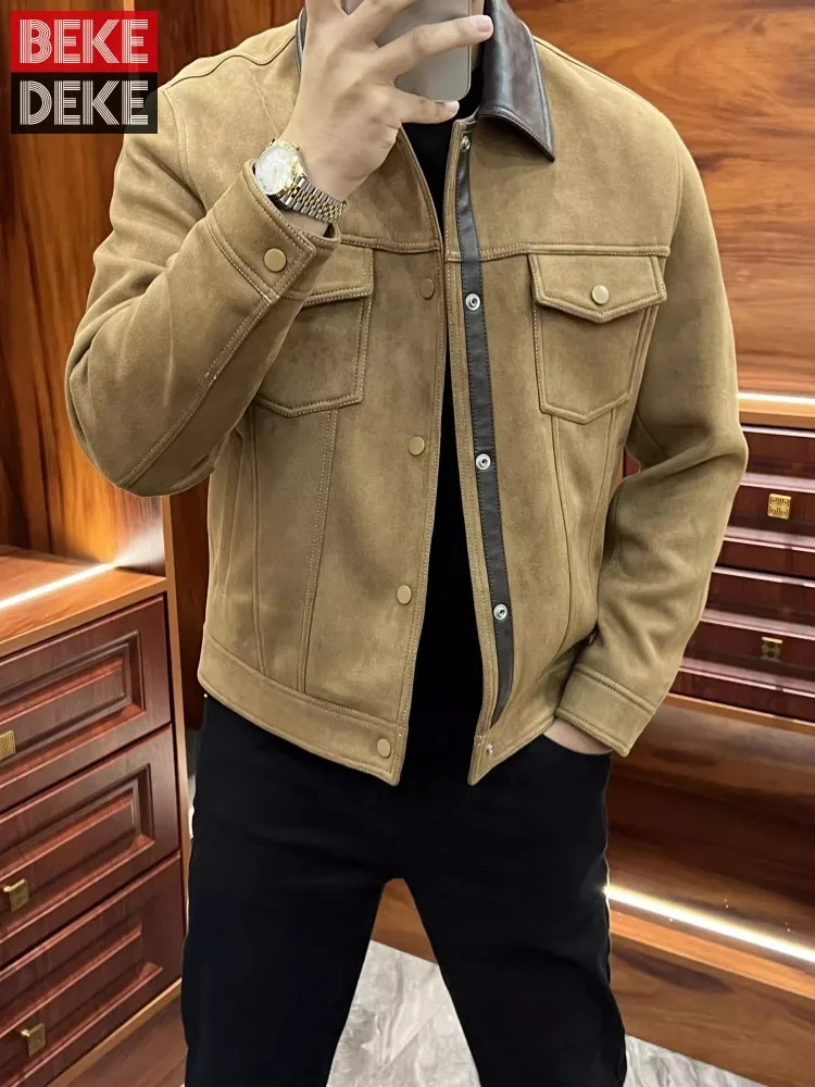Business Men Slim Fit Autumn Faux Suede Leather Jacket Single Breasted Pu Leather Lapel Collar Coat Fashion Streetwear Outwear
Business Men Slim Fit Autumn Faux Suede Leather Jacket Single Breasted Pu Leather Lapel Collar Coat Fashion Streetwear Outwear