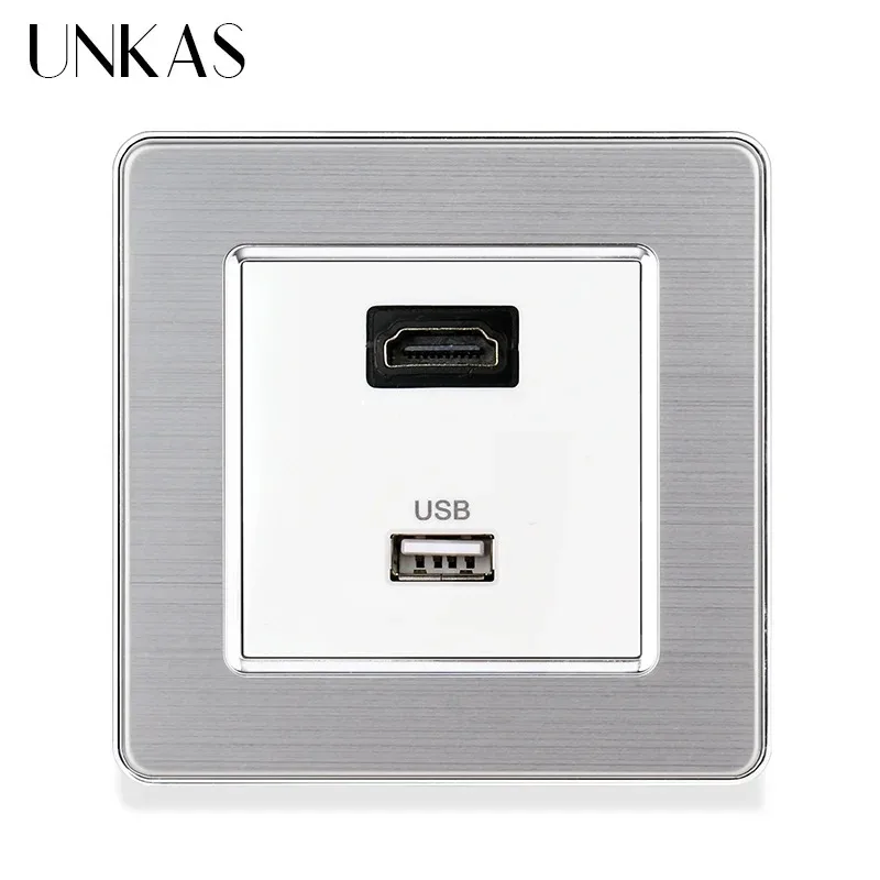 UNKAS HDMI-Compatible Port USB Charging Phone Jack Data Transmission Wall Socket Luxury Stainless Steel Panel Outlet AC 110~250V
UNKAS HDMI-Compatible Port USB Charging Phone Jack Data Transmission Wall Socket Luxury Stainless Steel Panel Outlet AC 110~250V
