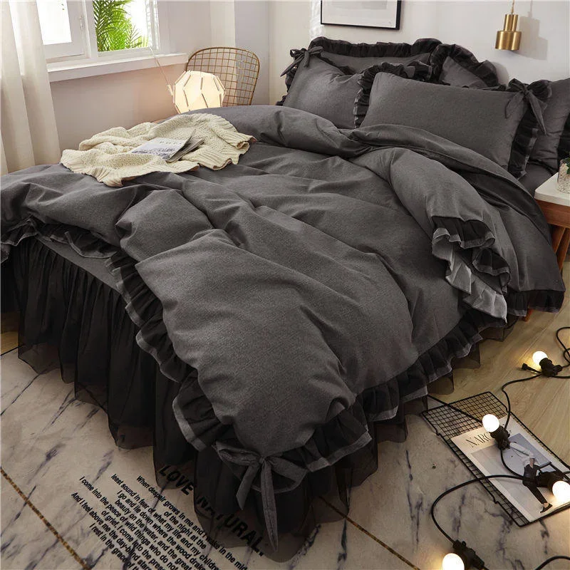 Luxury Black Princess Bedding Sets Kawaii Bed Skirt Sheet Pillowcase Fashion Girl Duvet Cover 4 Pieces Home Decoration
Luxury Black Princess Bedding Sets Kawaii Bed Skirt Sheet Pillowcase Fashion Girl Duvet Cover 4 Pieces Home Decoration