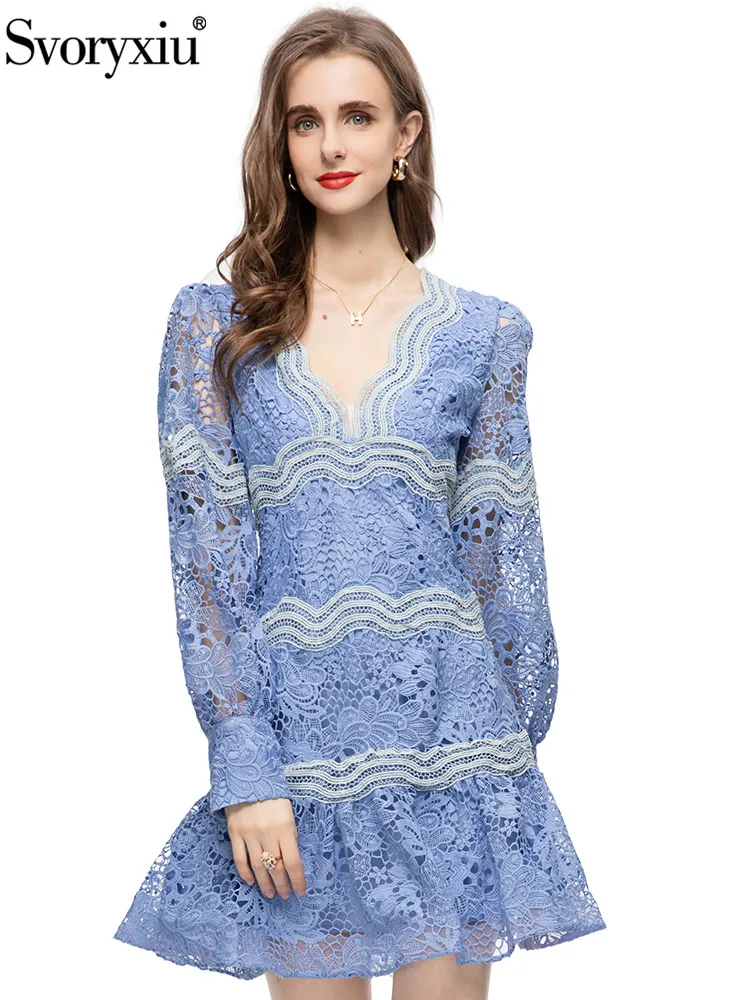 Svoryxiu New Summer Fashion Vintage Patchwork Lace Hollow Out Mini Dress Women's Lantern Sleeve Ruffles Loose Waist Dress
Svoryxiu New Summer Fashion Vintage Patchwork Lace Hollow Out Mini Dress Women's Lantern Sleeve Ruffles Loose Waist Dress