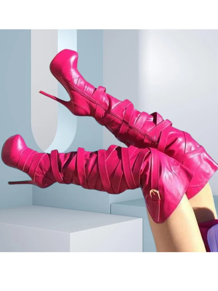 Rose Red Stiletto Platform Boots Stylish Side Zipper Design for Women Casual Leather Over Knee Boots 2026 Zapatos Para Mujere
Rose Red Stiletto Platform Boots Stylish Side Zipper Design for Women Casual Leather Over Knee Boots 2026 Zapatos Para Mujere