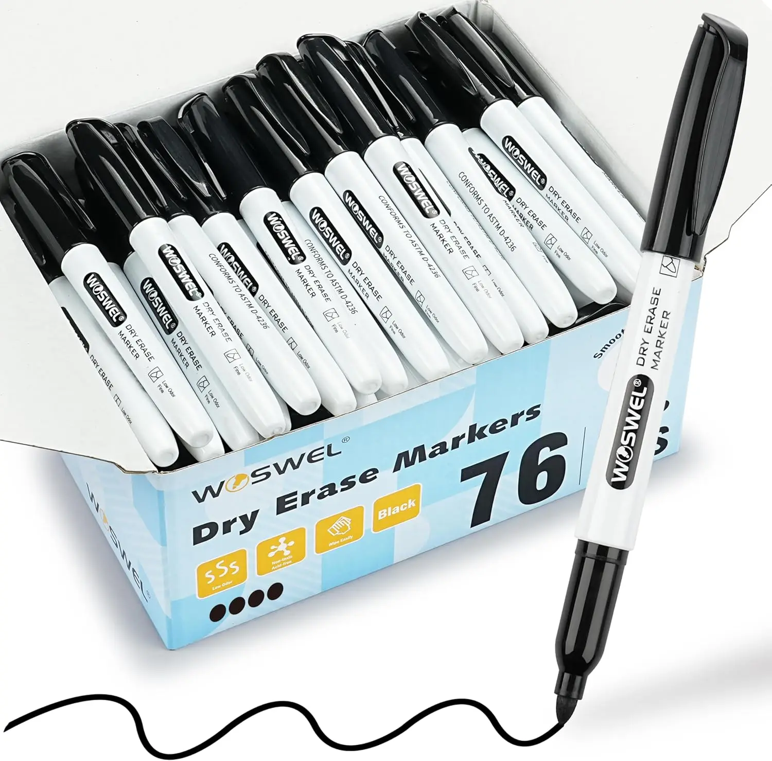 Dry Erase Markers Bulk, 76 Pack Black Fine Tip Whiteboard Markers, Fine Point Low Odor for School Office Home, Easy Clean
Dry Erase Markers Bulk, 76 Pack Black Fine Tip Whiteboard Markers, Fine Point Low Odor for School Office Home, Easy Clean