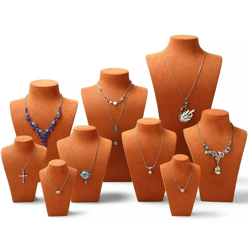 Orange microfiber necklace display stand, portrait neck model, jewelry display window props
Orange microfiber necklace display stand, portrait neck model, jewelry display window props