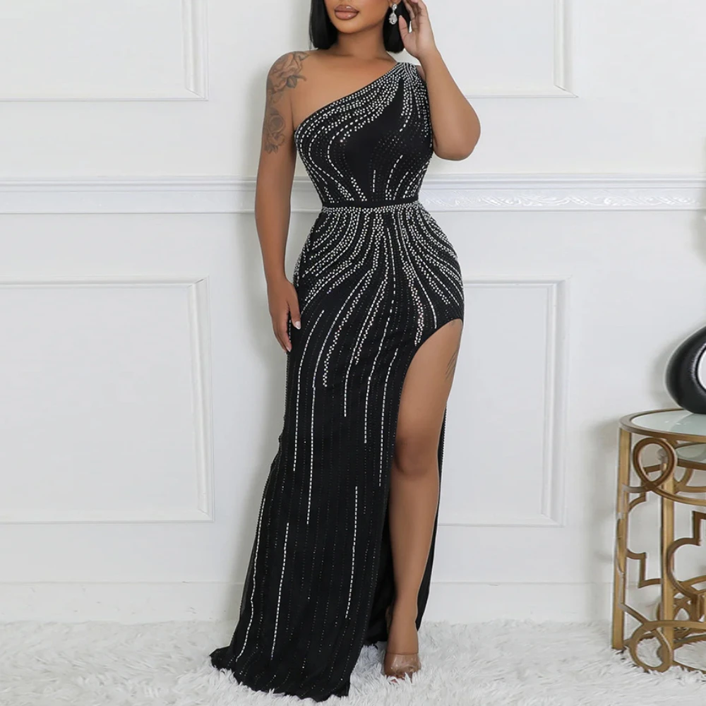 2024 One Shoulder Side High Split Sexy Bodycon Dress Sleeveless Fashion Night Party Dresses Women Summer Long Rhinestone Dresses
2024 One Shoulder Side High Split Sexy Bodycon Dress Sleeveless Fashion Night Party Dresses Women Summer Long Rhinestone Dresses