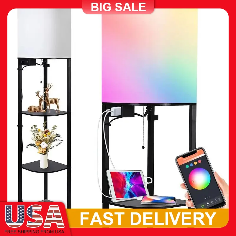 Smart RGB Shelf Floor Lamp with USB Charging Ports Standing Light for Living Room Bedroom Office APP Control Storage Lamp
Smart RGB Shelf Floor Lamp with USB Charging Ports Standing Light for Living Room Bedroom Office APP Control Storage Lamp