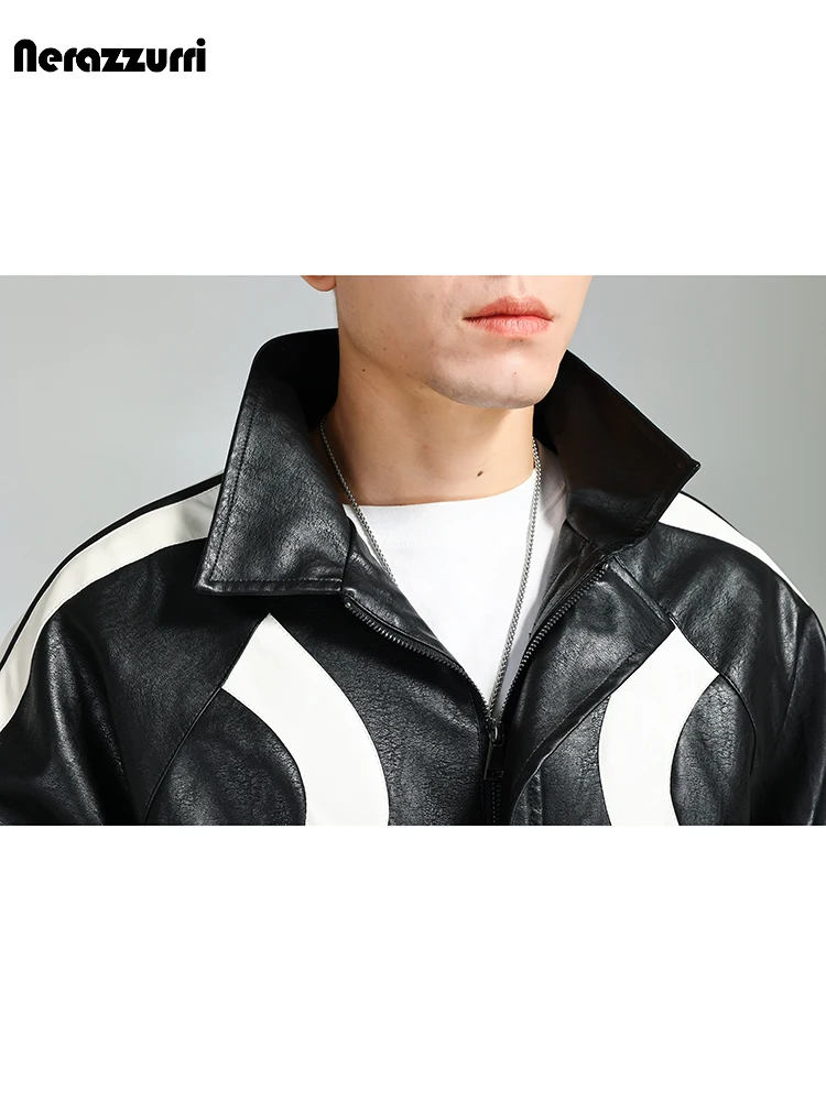 Nerazzurri Spring Autumn Short Black and White Color Block Patchwork Pu Leather Jacket Men Zipper Luxury Designer Clothing 2025
Nerazzurri Spring Autumn Short Black and White Color Block Patchwork Pu Leather Jacket Men Zipper Luxury Designer Clothing 2025