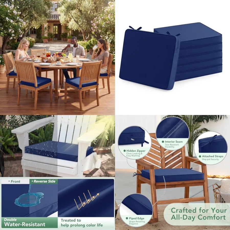 Outdoor Chair Cushions Set of 6: Waterproof Fade Resistant Seat Cushion for Patio Furniture - 19 x 19 x 2 ch Chair Pads with Ti
Outdoor Chair Cushions Set of 6: Waterproof Fade Resistant Seat Cushion for Patio Furniture - 19 x 19 x 2 ch Chair Pads with Ti