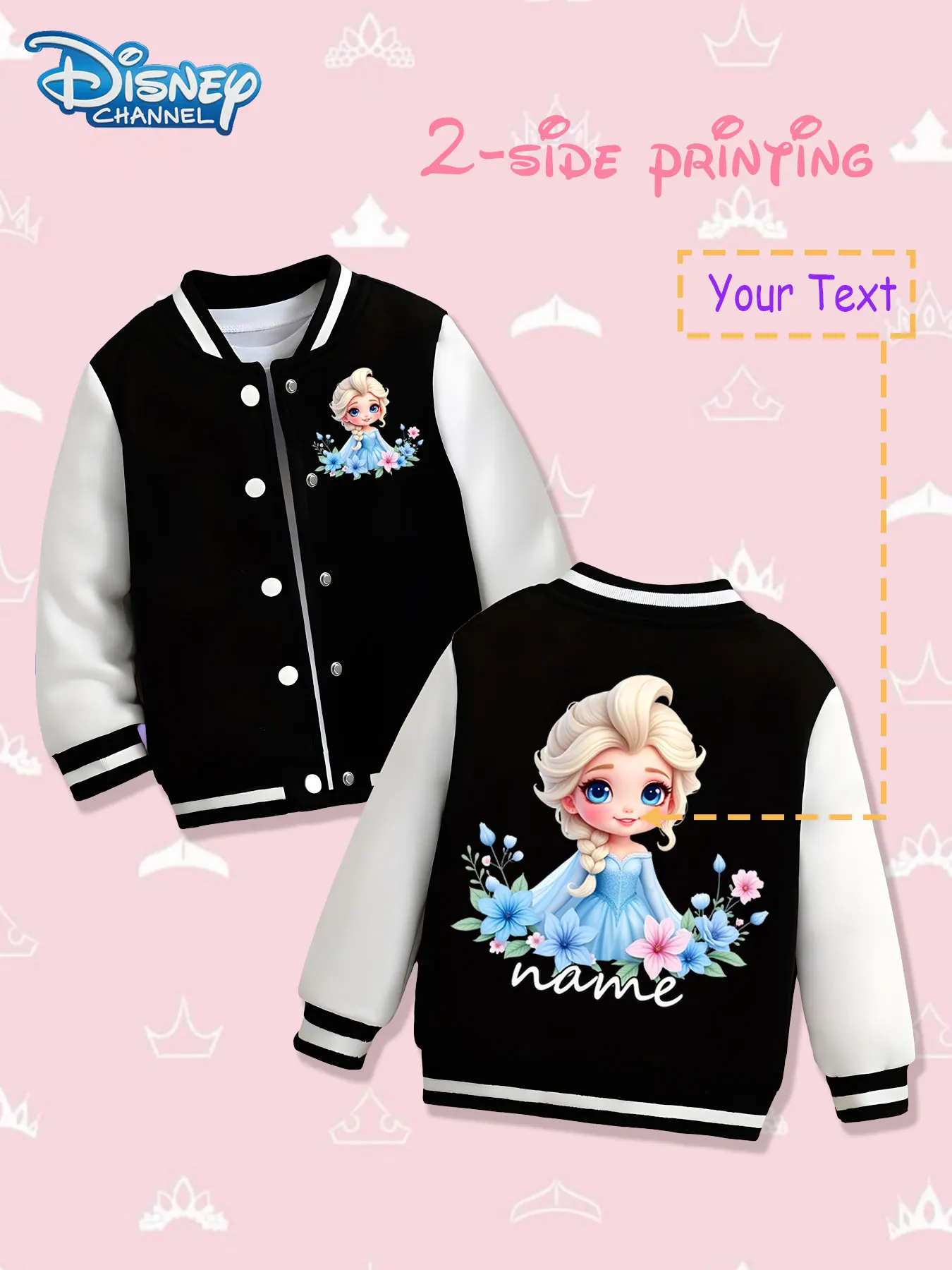 MINISO Disney Elsa Floral Children's Baseball Jacket - Double-sided printing presents the cute shape of Elsa and flowers, and th 
MINISO Disney Elsa Floral Children's Baseball Jacket - Double-sided printing presents the cute shape of Elsa and flowers, and th