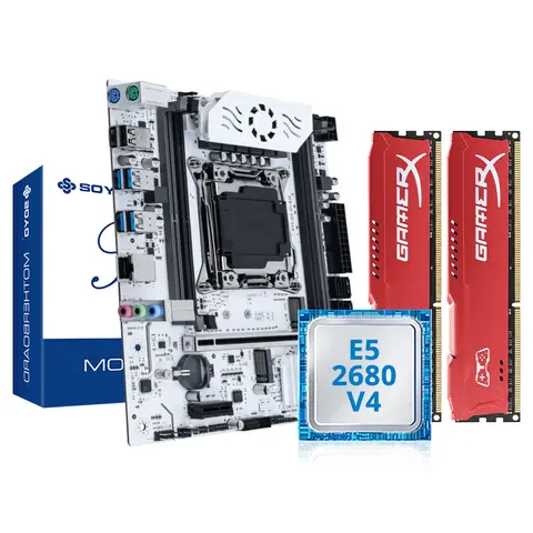 SOYO X99 Gaming Motherboard Set C612 Chipset TPM2.0 Pin with E5 2680 V4 CPU & DDR4 16G (2*8G) 2133MHz RAM PCIE3.0 for Desktop PC