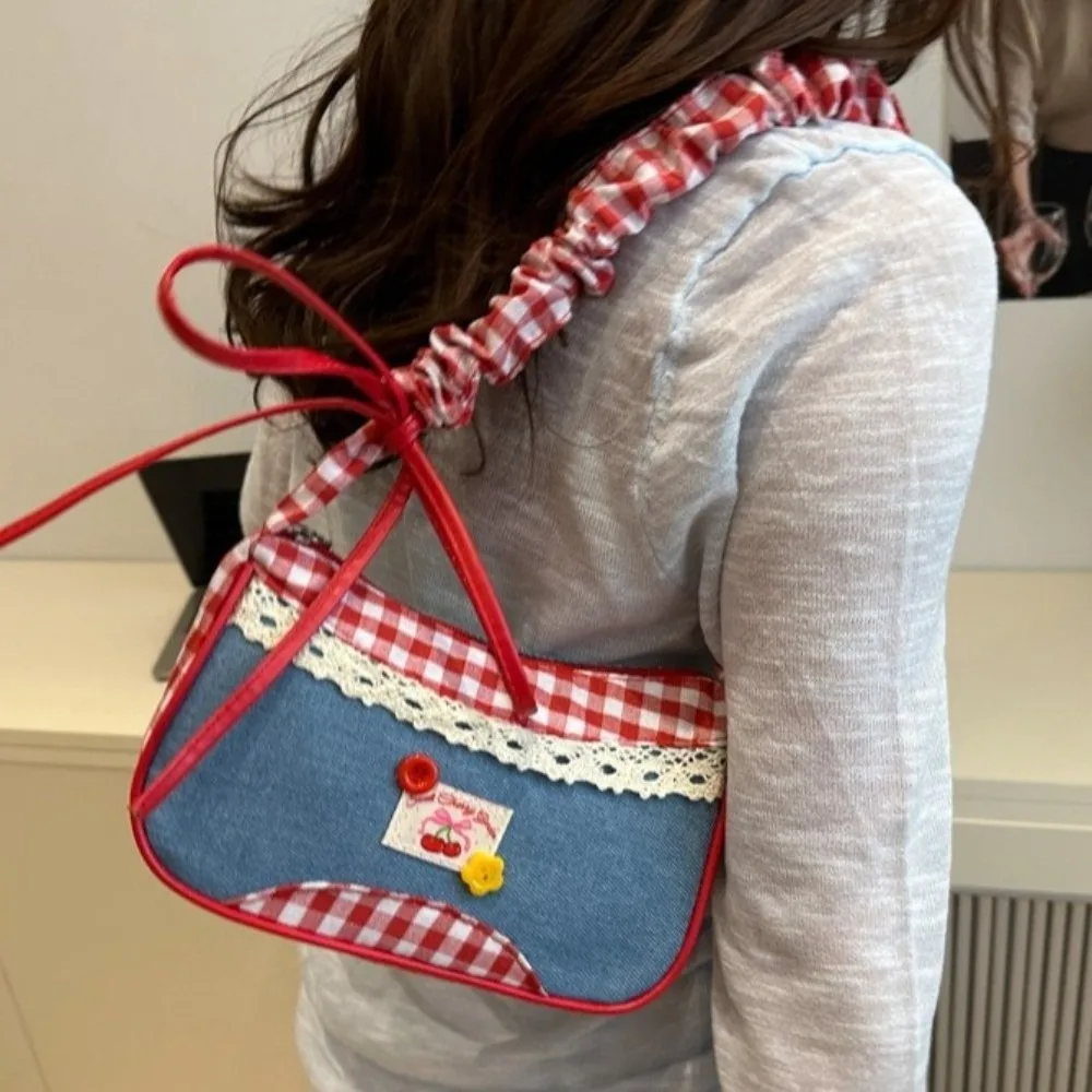 Portable Rural Style Lattice Shoulder Bag Leisure Bow Denim Underarm Bag Commuting Drawstring Crossbody Bag Women
Portable Rural Style Lattice Shoulder Bag Leisure Bow Denim Underarm Bag Commuting Drawstring Crossbody Bag Women