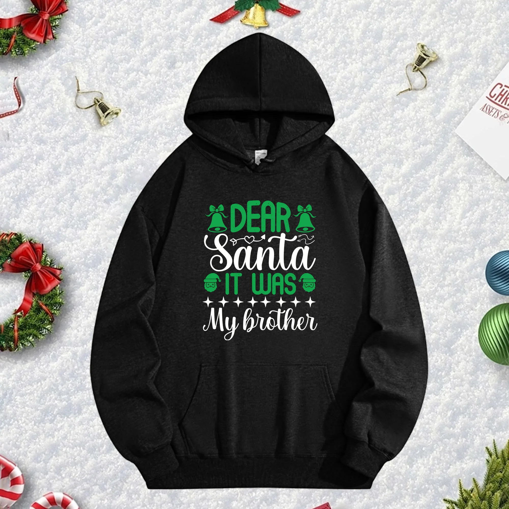 DEAR SANTA IT WAS 270G Черная толстовка унисекс, уютный флисовый пуловер для зимы, рождественского и новогоднего праздничного наряда
DEAR SANTA IT WAS 270G Черная толстовка унисекс, уютный флисовый пуловер для зимы, рождественского и новогоднего праздничного наряда