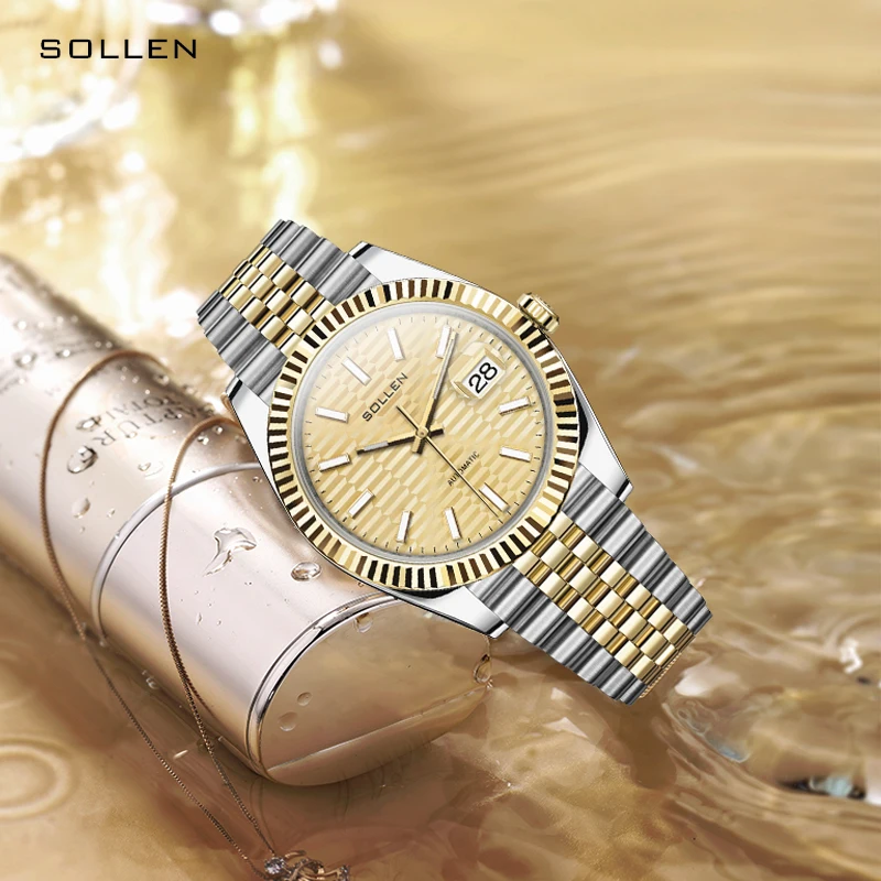 SOLLEN Роскошные автоматические мужские часы, водонепроницаемые светящиеся полностью стальные механические часы с датой SL9062
SOLLEN Роскошные автоматические мужские часы, водонепроницаемые светящиеся полностью стальные механические часы с датой SL9062