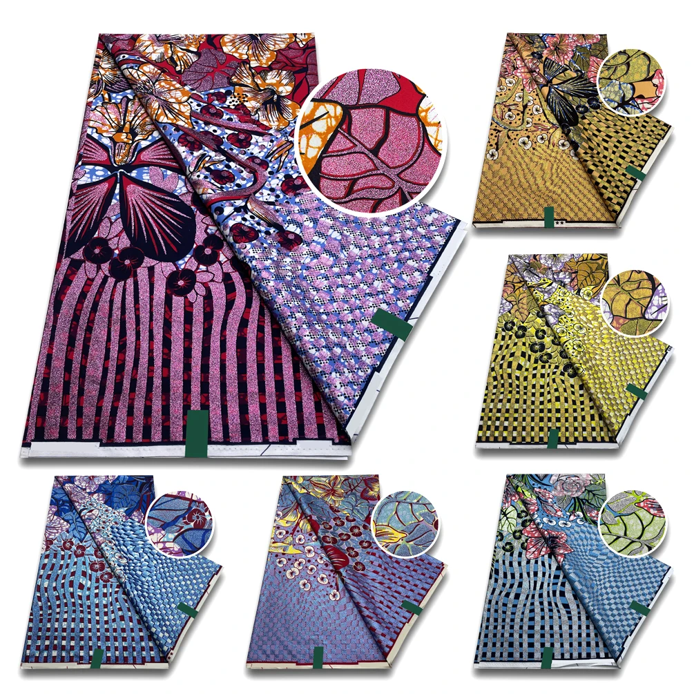 Newest Fashion African Grand Wax Fabric Ankara Glitter Glam Batik Pagne Loincloth Gold Print 100%Cotton Sewing for Wedding Dress
Newest Fashion African Grand Wax Fabric Ankara Glitter Glam Batik Pagne Loincloth Gold Print 100%Cotton Sewing for Wedding Dress