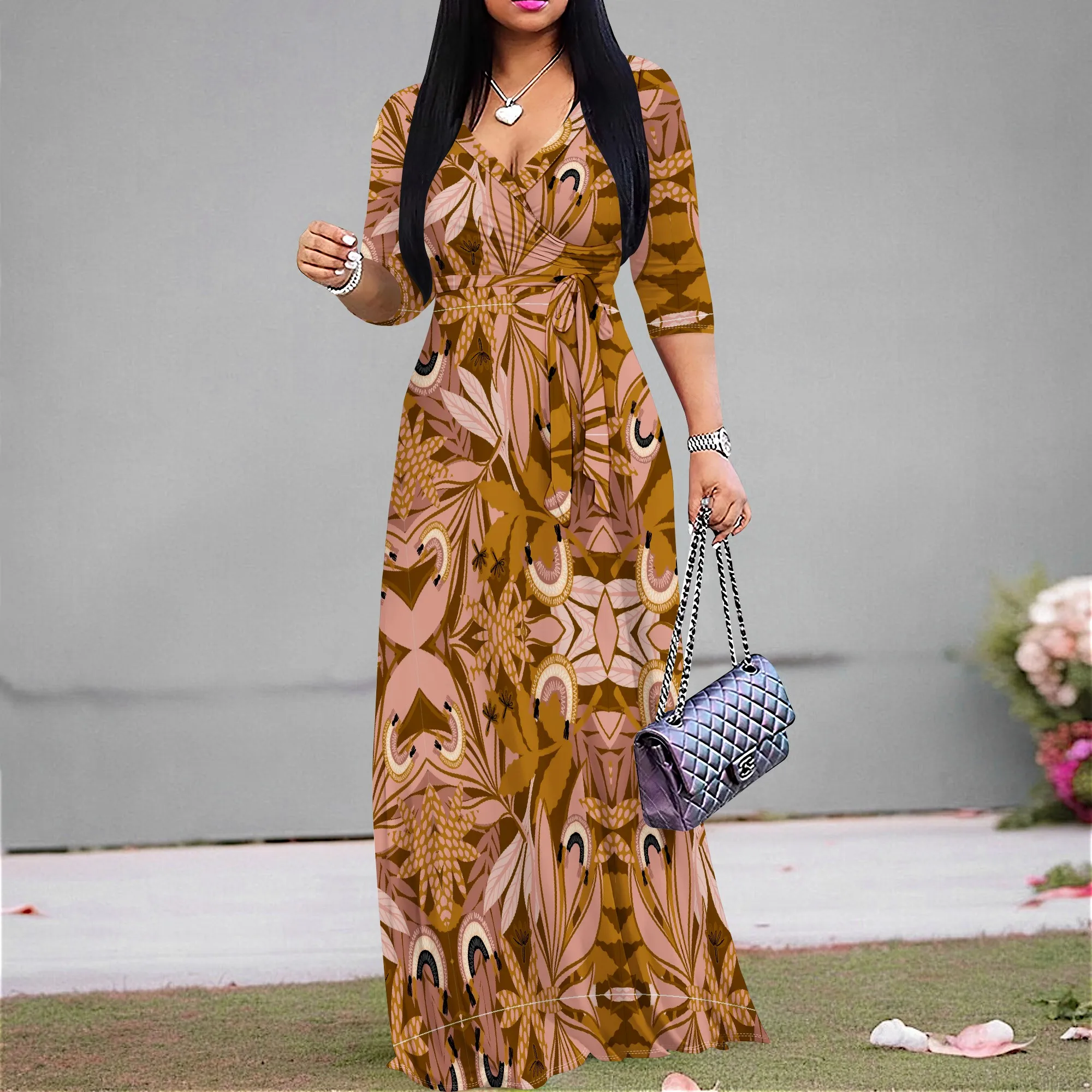 Boho Maxi Dress with Nature-Inspired Abstract Print – Wrap Style, Soft V Neck, Waist Tie, Elegant Flow
Boho Maxi Dress with Nature-Inspired Abstract Print – Wrap Style, Soft V Neck, Waist Tie, Elegant Flow