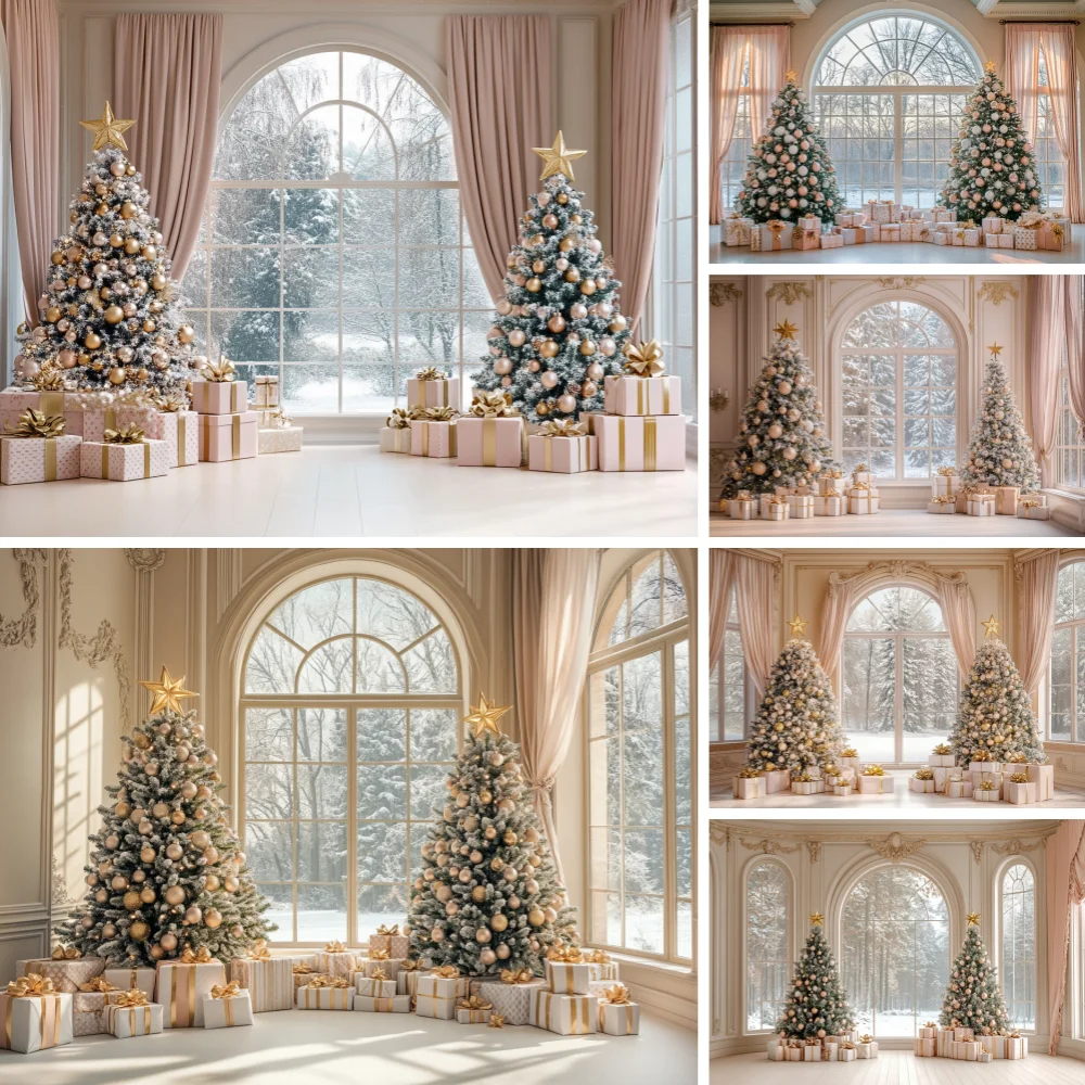 Pink Curtain Arch Window Christmas Photo Backdrop Xmas Trees Gold Pink Gift Box Snow Forest Winter Studio Background Prop
Pink Curtain Arch Window Christmas Photo Backdrop Xmas Trees Gold Pink Gift Box Snow Forest Winter Studio Background Prop