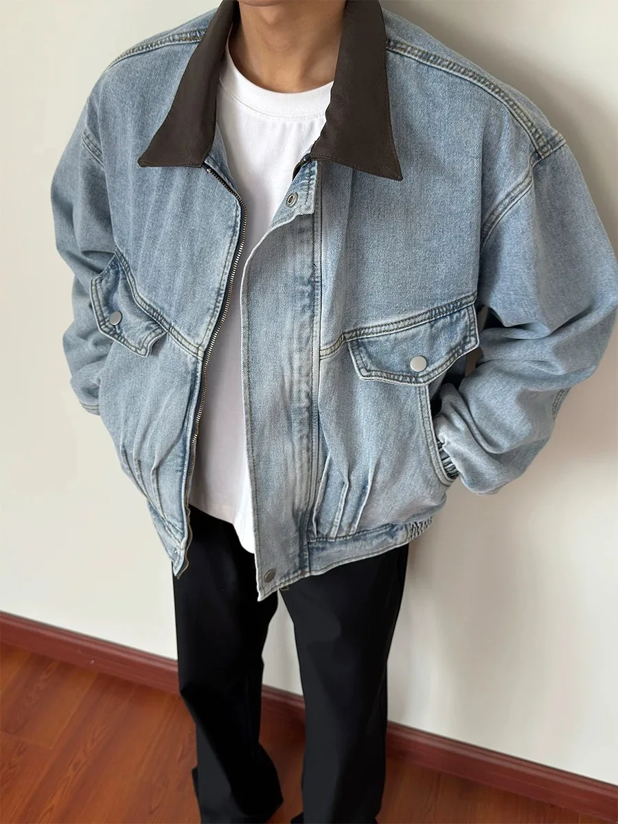 American Retro Patchwork Design Men's Denim Jaet Casual Loose Workwear Coat Fall Season Sli Flip Collar Long Sve
American Retro Patchwork Design Men's Denim Jaet Casual Loose Workwear Coat Fall Season Sli Flip Collar Long Sve