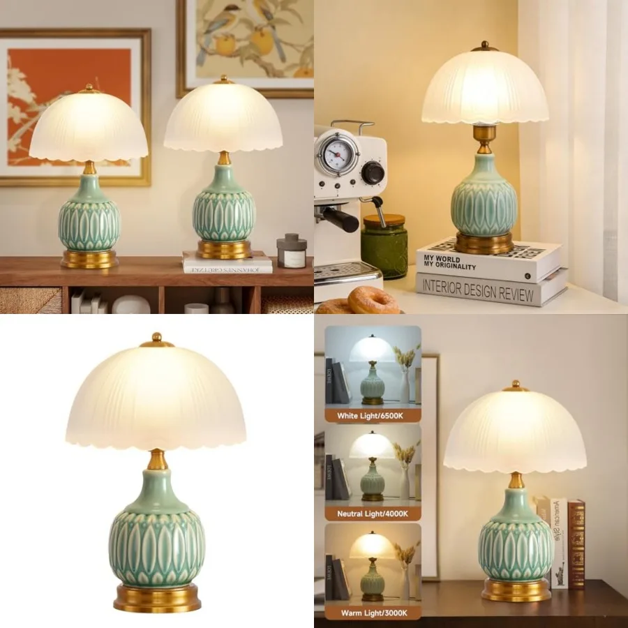 Table Lamps Ceramic Lamp for Living Room, 5.7" Modern Bedside Nightstand Traditional Lamps, Classic Chinoiserie Green Glass Lam
Table Lamps Ceramic Lamp for Living Room, 5.7" Modern Bedside Nightstand Traditional Lamps, Classic Chinoiserie Green Glass Lam