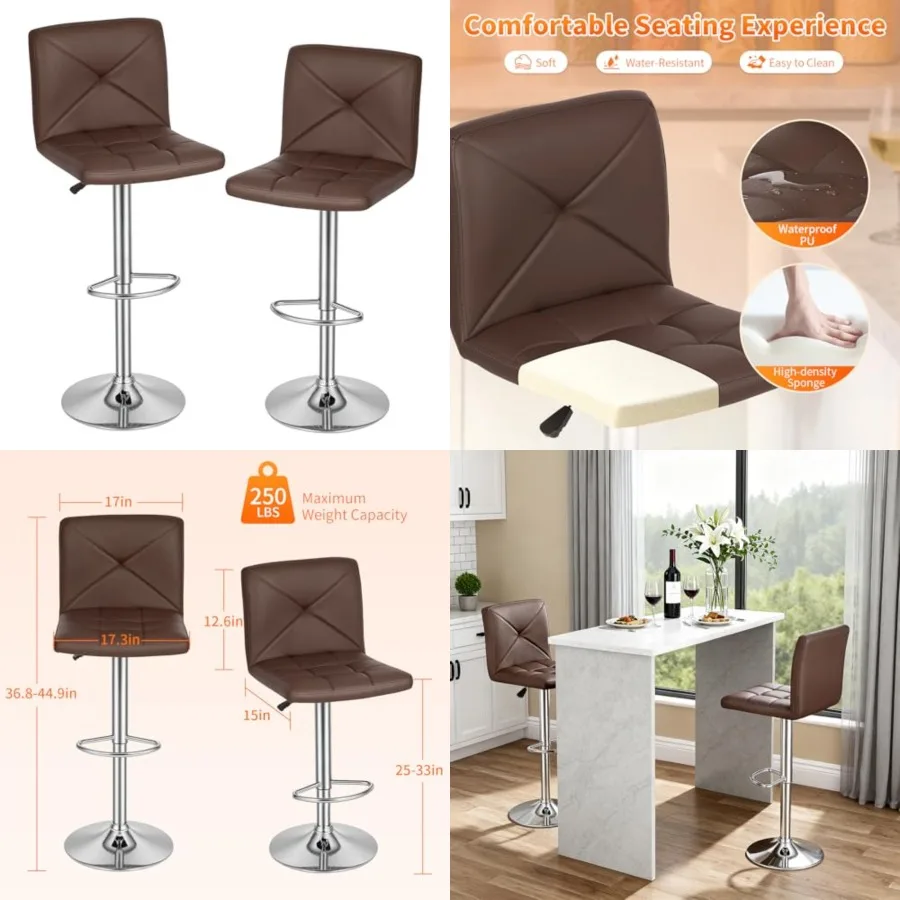 Bar Stools Set of 2, PU Leather Swivel Bar Stools Kitchen Counter Height Bar Chairs with Hydraulic Adjustable for Kitchen, Dini
Bar Stools Set of 2, PU Leather Swivel Bar Stools Kitchen Counter Height Bar Chairs with Hydraulic Adjustable for Kitchen, Dini