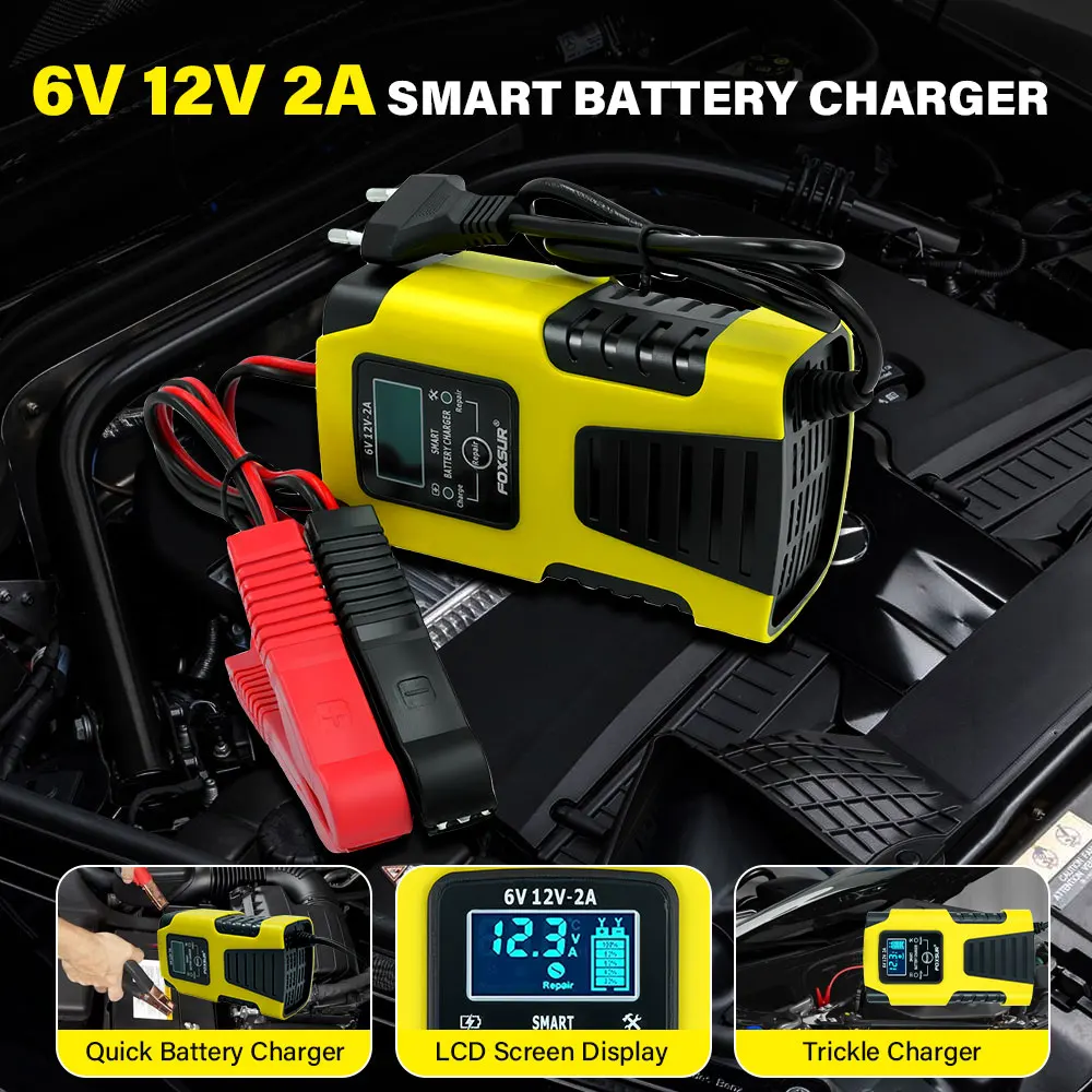 6V 12V Automatic Lead-Acid GEL AGM Wet Calcium Deep Cycle VRLA Car Battery Charger 2A with LCD Display and Pulse Repair
6V 12V Automatic Lead-Acid GEL AGM Wet Calcium Deep Cycle VRLA Car Battery Charger 2A with LCD Display and Pulse Repair