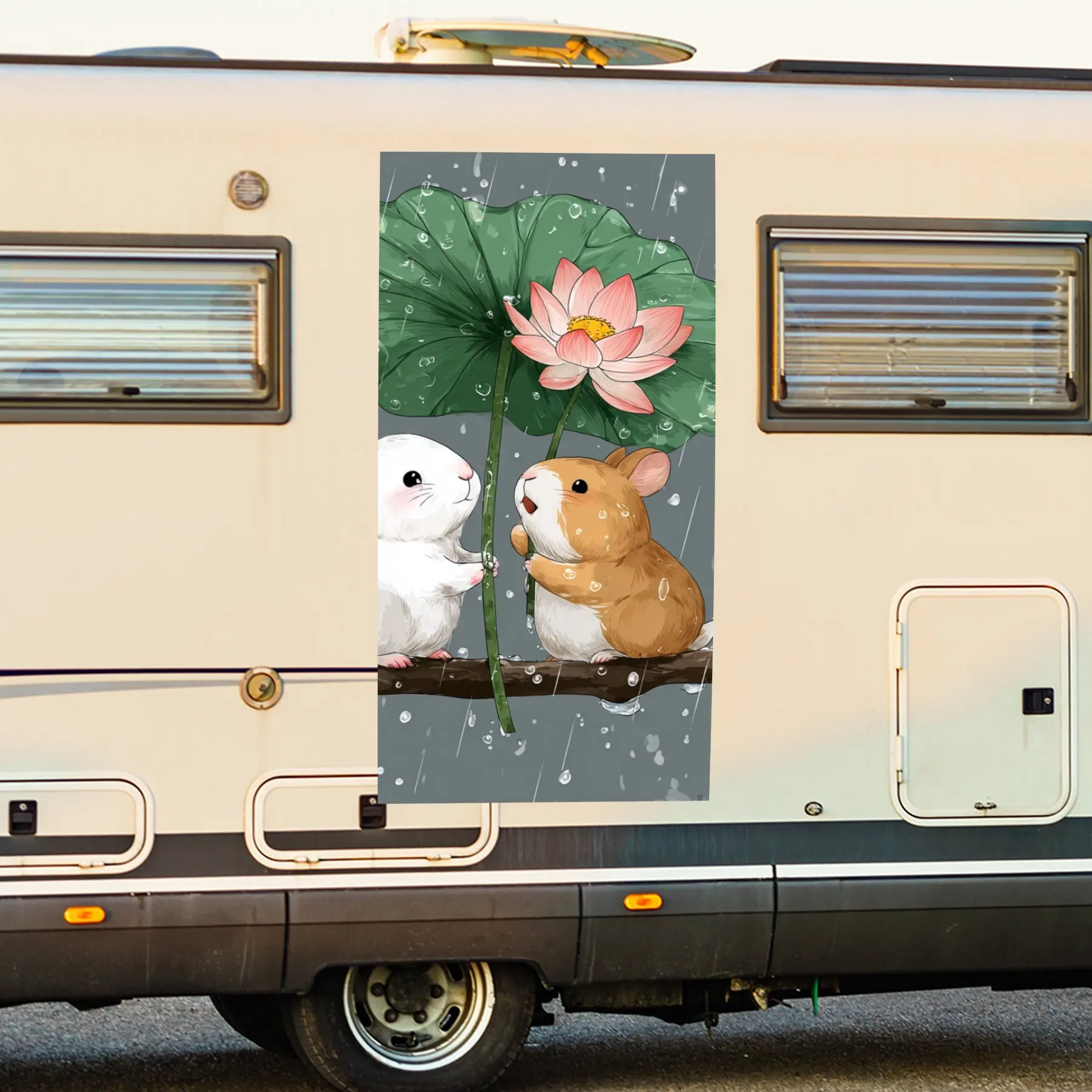 Rabbit and Hamster Under Lotus Leaf in Rain Car Sticker,Waterproof Vinyl Decal for RV Side, Self - Adhesive Stickers to Decorate
Rabbit and Hamster Under Lotus Leaf in Rain Car Sticker,Waterproof Vinyl Decal for RV Side, Self - Adhesive Stickers to Decorate
