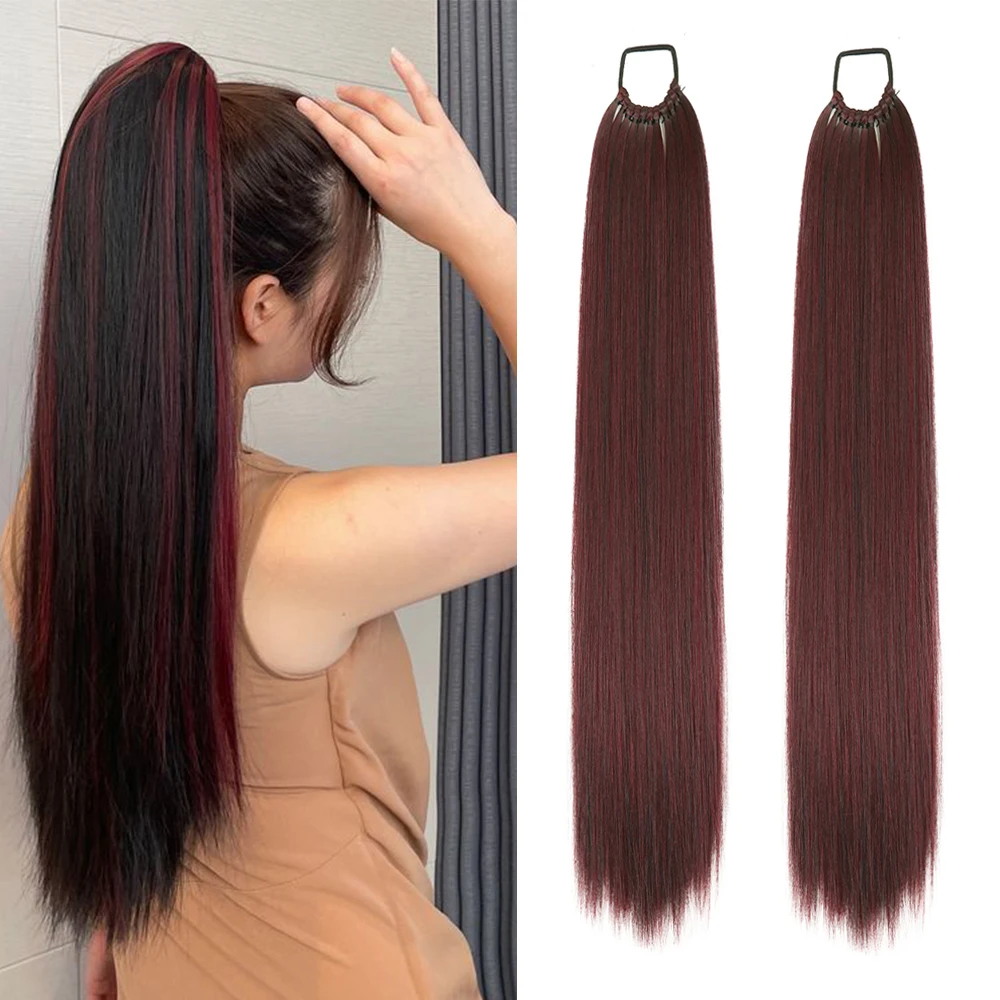 Synthetic Ponytail Extensions 24 Inch Black Natural Braided Pony Tail Hairpiece Long Straight Rubber Band Hair For Women
Synthetic Ponytail Extensions 24 Inch Black Natural Braided Pony Tail Hairpiece Long Straight Rubber Band Hair For Women