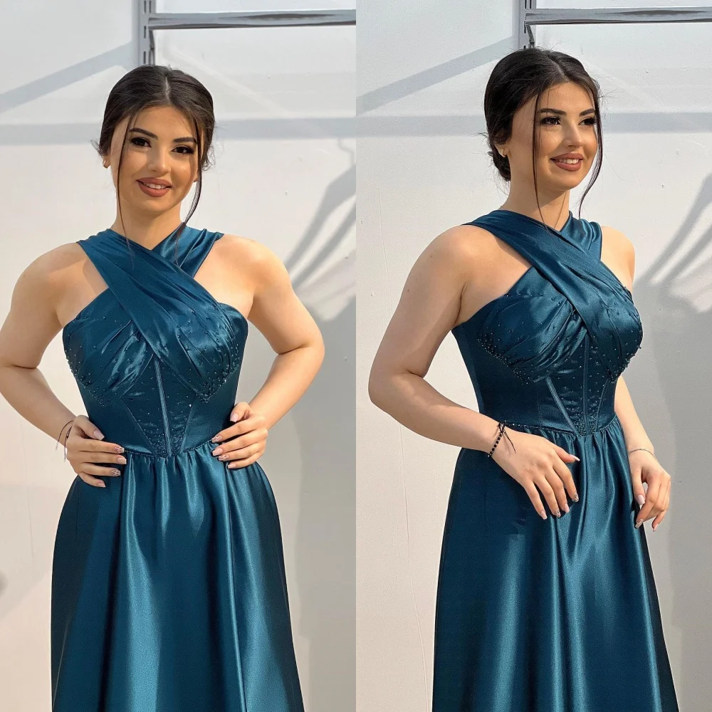 Customized Elegant Halter Sleeveless Evening Dress High Quality Satin Prom Dresses Delicate Crystal Special Occasion Gowns
Customized Elegant Halter Sleeveless Evening Dress High Quality Satin Prom Dresses Delicate Crystal Special Occasion Gowns
