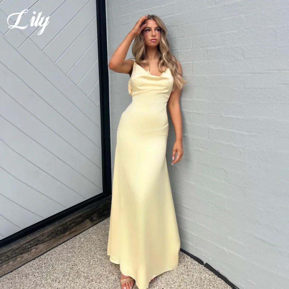 Lily Light Yellow Elegant Prom Dress Suspenders Backless Prom Gown with Pearls Satin Ankle-Length Evening Party Dress Customized
Lily Light Yellow Elegant Prom Dress Suspenders Backless Prom Gown with Pearls Satin Ankle-Length Evening Party Dress Customized