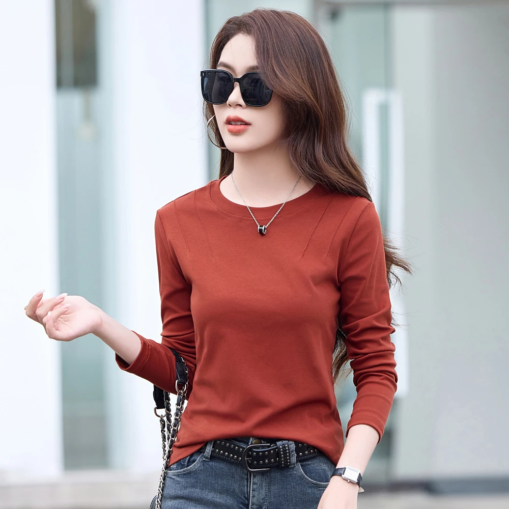 Korean style long sleeved t-shirt for women in spring and autumn, new high-end cotton fashion plus size round neck casual top
Korean style long sleeved t-shirt for women in spring and autumn, new high-end cotton fashion plus size round neck casual top