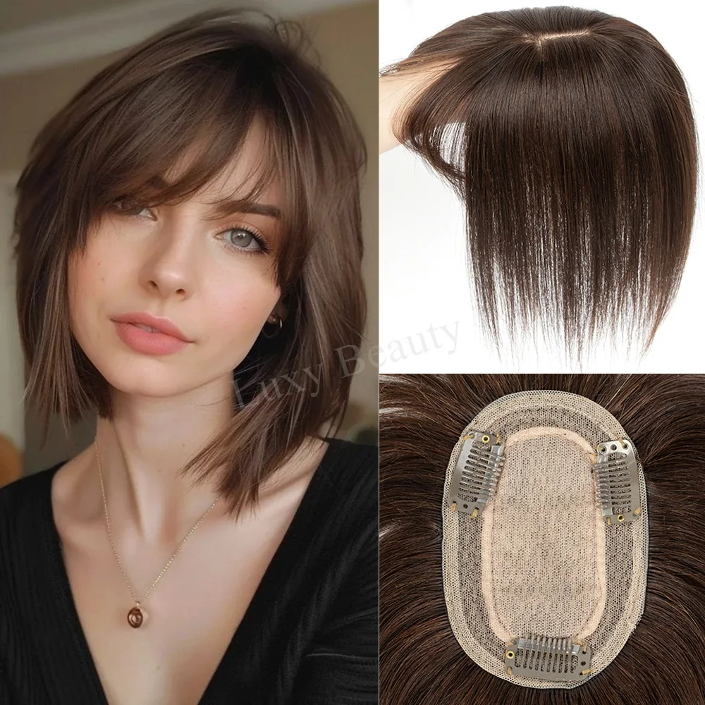 Natural Brown Human Hair Topper With Bangs Women 8X12cm Black Highlights Blonde Skin Scalp Clip in Topper Hair Pieces Human Hair
Natural Brown Human Hair Topper With Bangs Women 8X12cm Black Highlights Blonde Skin Scalp Clip in Topper Hair Pieces Human Hair