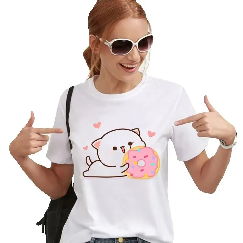 Couple Cat Kawaii Round Neck Print White T-shirt Short Sleeve Women's Dress Aesthetic Clothes Women Summer polyester fabric
Couple Cat Kawaii Round Neck Print White T-shirt Short Sleeve Women's Dress Aesthetic Clothes Women Summer polyester fabric