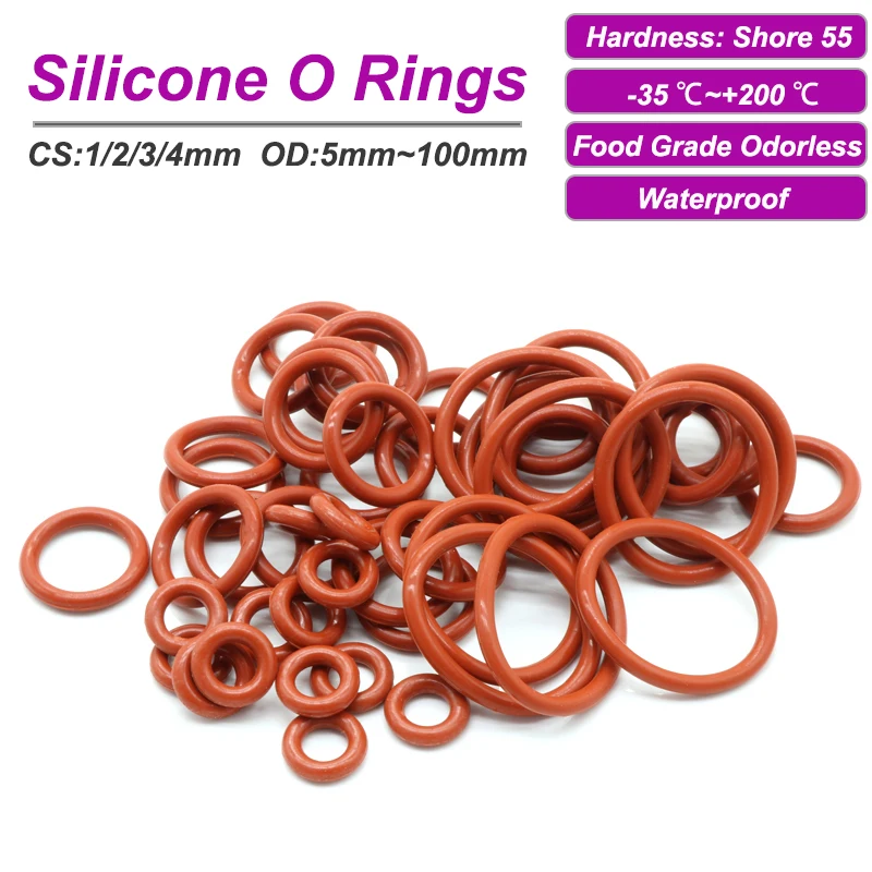 50pcs Red VMQ O Ring CS 1/2/3/4mm Food Grade Waterproof Sealing Washers Cooker Seal Gel Gaskets Insulated Rubber Silicon o-rings
50pcs Red VMQ O Ring CS 1/2/3/4mm Food Grade Waterproof Sealing Washers Cooker Seal Gel Gaskets Insulated Rubber Silicon o-rings