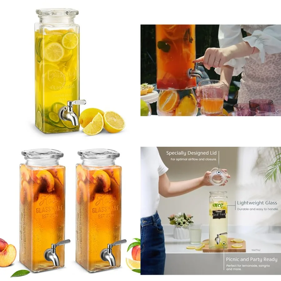 Glass Drink Dispenser, with Leak-Proof Stainless Steel Spigot, Clear Rectangular Mason Jar, Beverage Storage for Fridge, for Wa
Glass Drink Dispenser, with Leak-Proof Stainless Steel Spigot, Clear Rectangular Mason Jar, Beverage Storage for Fridge, for Wa