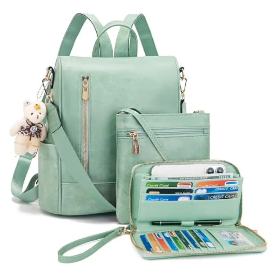 Women Fashion Backpack Purse Anti-Theft Leather Shoulder Bag Travel Multi Pockets Handbag Wallet Set 3pcs
Women Fashion Backpack Purse Anti-Theft Leather Shoulder Bag Travel Multi Pockets Handbag Wallet Set 3pcs