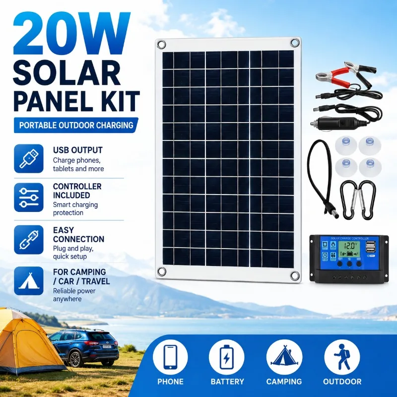 20W Polycrystalline Flexible Solar Panel with Dual USB Outputs Bendable Solar Charger for Outdoor Camping Phones
20W Polycrystalline Flexible Solar Panel with Dual USB Outputs Bendable Solar Charger for Outdoor Camping Phones
