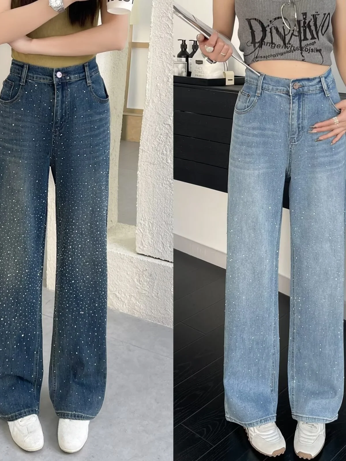 plus Size Women's Denim Jeans High Waist Wide Leg Pants Slimming Straight Long Trousers Trendy Spring Fashion Diamond Detail
plus Size Women's Denim Jeans High Waist Wide Leg Pants Slimming Straight Long Trousers Trendy Spring Fashion Diamond Detail