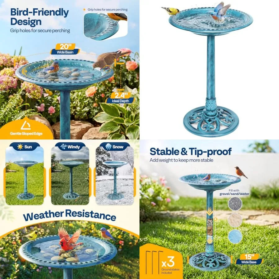 Bird Bath for Outside, Polyresin Pedestal Bird Baths for Outdoor, Garden, 28 Inch Height Weather-Resistant Birdbaths with 20" B
Bird Bath for Outside, Polyresin Pedestal Bird Baths for Outdoor, Garden, 28 Inch Height Weather-Resistant Birdbaths with 20" B