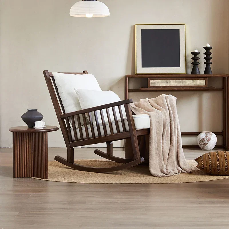 Retro wabi-sabi wind pure solid wood recliner black walnut fabric rocking chair
Retro wabi-sabi wind pure solid wood recliner black walnut fabric rocking chair