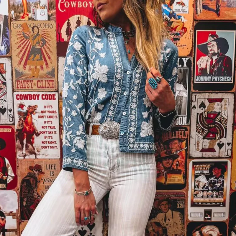 Vintage Lace Printed Commuter Tops New Spring Embroidered Long Sleeved Women's Blouses Casual Single Breasted Slim Fit T-shirt
Vintage Lace Printed Commuter Tops New Spring Embroidered Long Sleeved Women's Blouses Casual Single Breasted Slim Fit T-shirt
