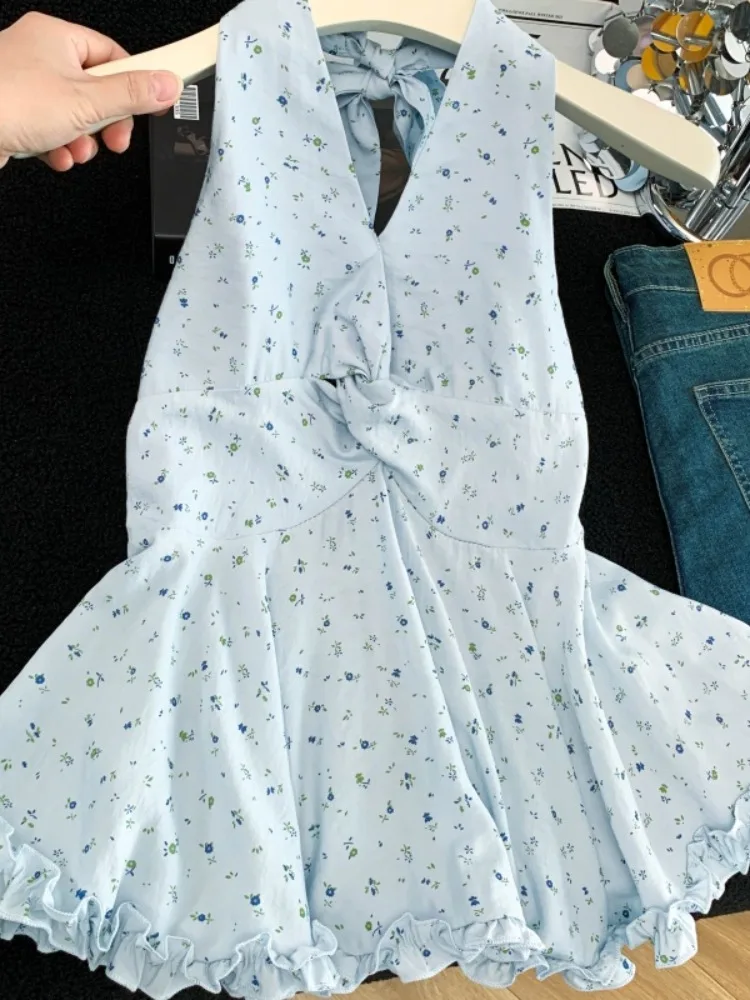 Summer Floral Print Halter Neck Vest Women's Pure Desire Style Sleeveless Top Korean Design Slimming Knot Front Casual Wear
Summer Floral Print Halter Neck Vest Women's Pure Desire Style Sleeveless Top Korean Design Slimming Knot Front Casual Wear