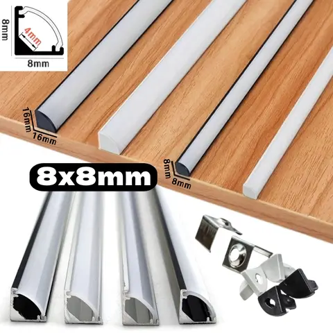 5/10szt 8x8mm Ultra wąski profil aluminiowy LED do 5050 3528 V-Type Channel Milky PC Cover Holder Cabinet Shelf Bar Strip Light