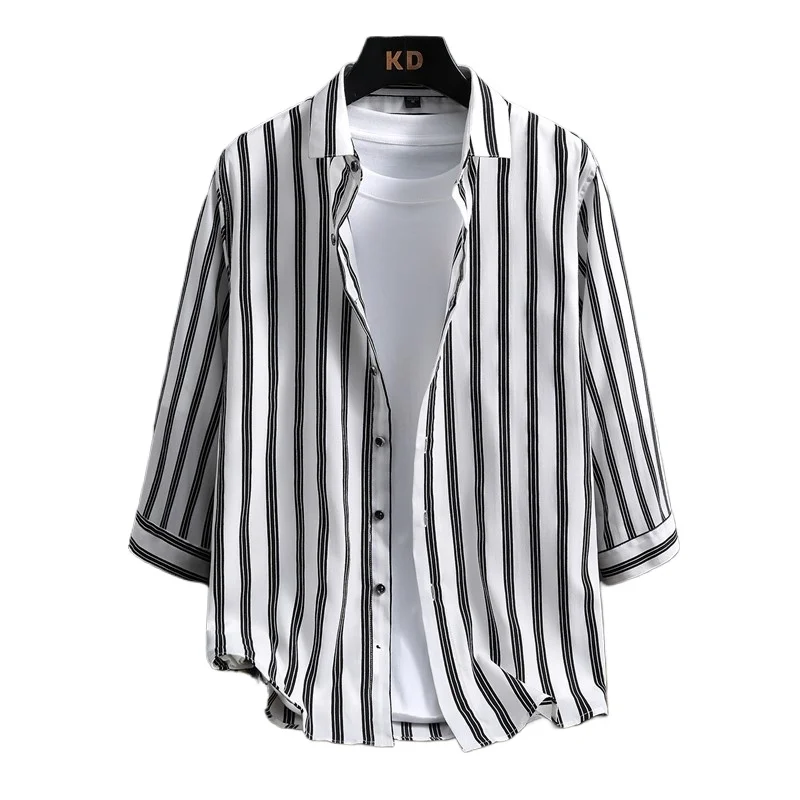 Summer Trendy Men's Striped Short-Sleeve Shirt Fashion Collar Casual 3/4 Sleeve Shirt Comfortable Youthful and Energetic Top
Summer Trendy Men's Striped Short-Sleeve Shirt Fashion Collar Casual 3/4 Sleeve Shirt Comfortable Youthful and Energetic Top